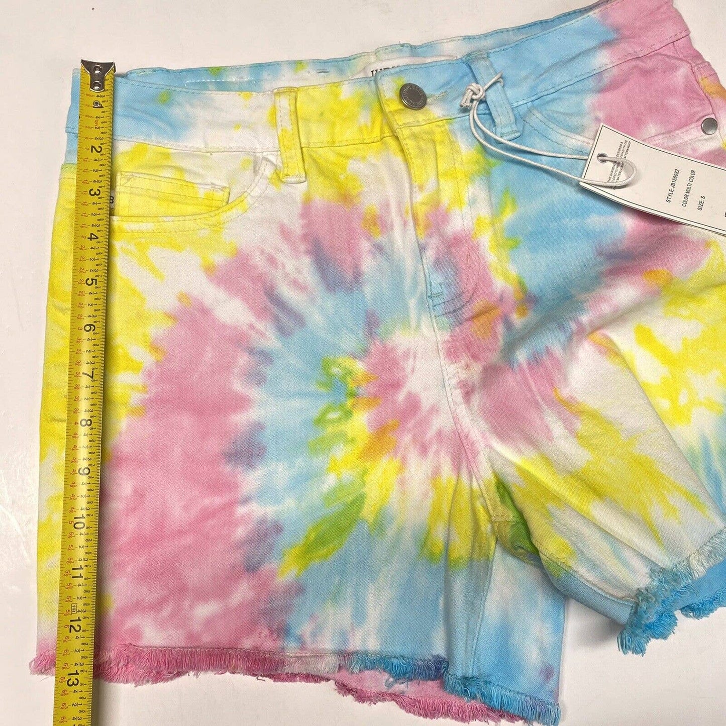 Judy Blue Tie Dye Rainbow Short Sz Small Stretch Denim Raw Hem Fray Colorful NEW