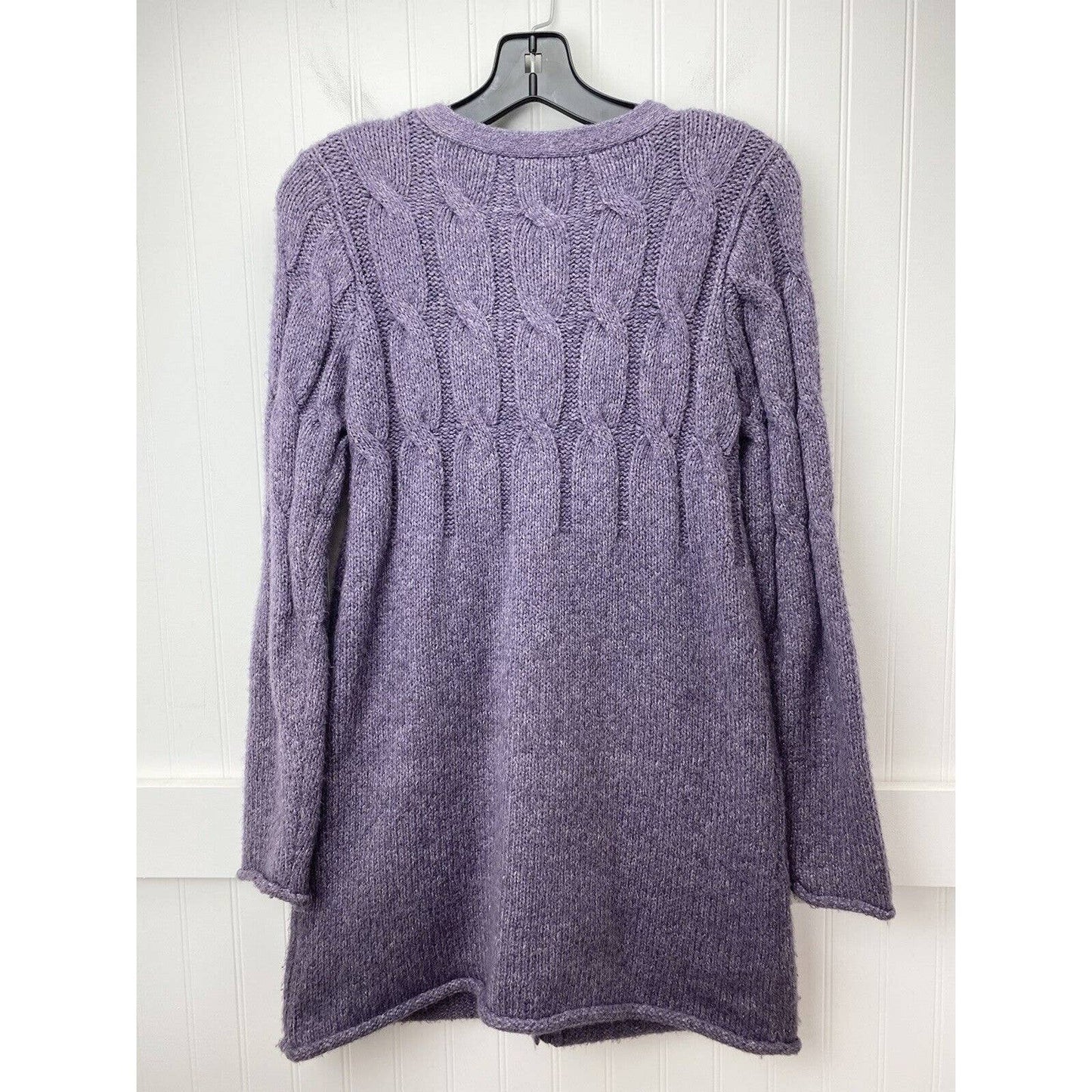 J Jill Button Up Cable Knit Cardigan XSmall Purple Lavender Long Chunky Sweater