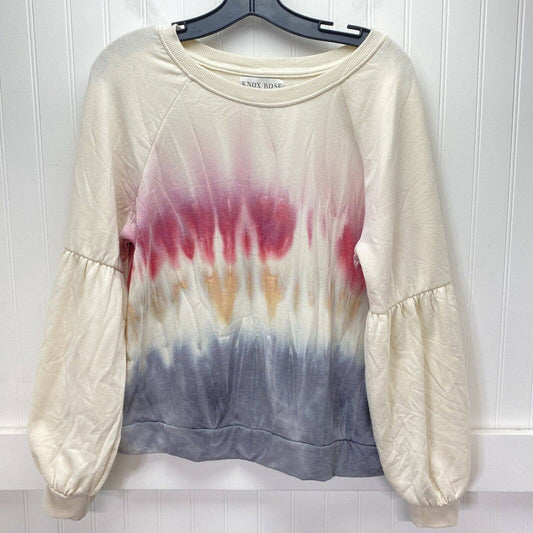 Knox Rose Tie Dye Sweatshirt Large Beige Stretchy Soft Knit Balloon Sleeve Top