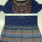 Anthropologie THML Boho Dress Sz Small Navy Blue Brown Embroidery Zig Zag