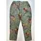 Belle France 100% Linen Crop Pants Medium Pull On Green Floral Italy No Drstring