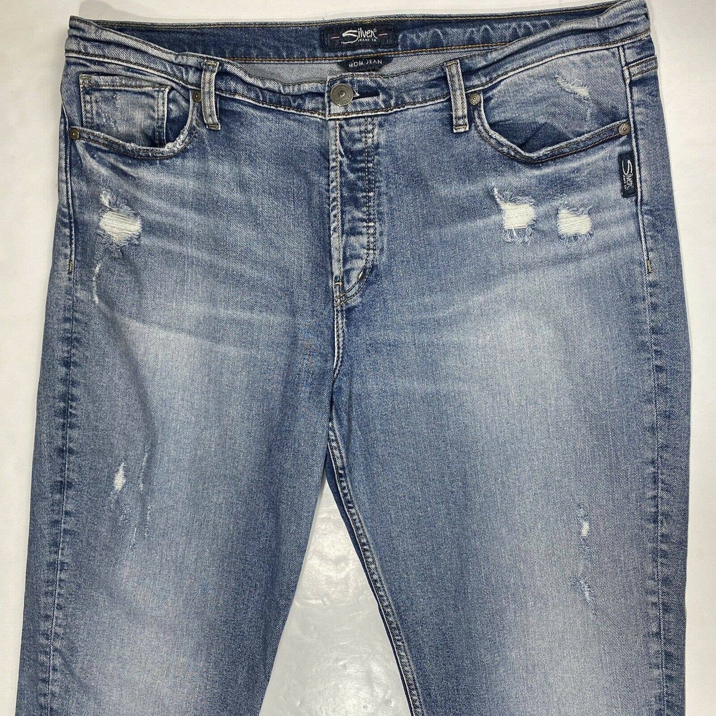 Silver Mom Jean Sz 36 Womens Hi-Rise Denim Jeans Plus Size Distressed Button Fly