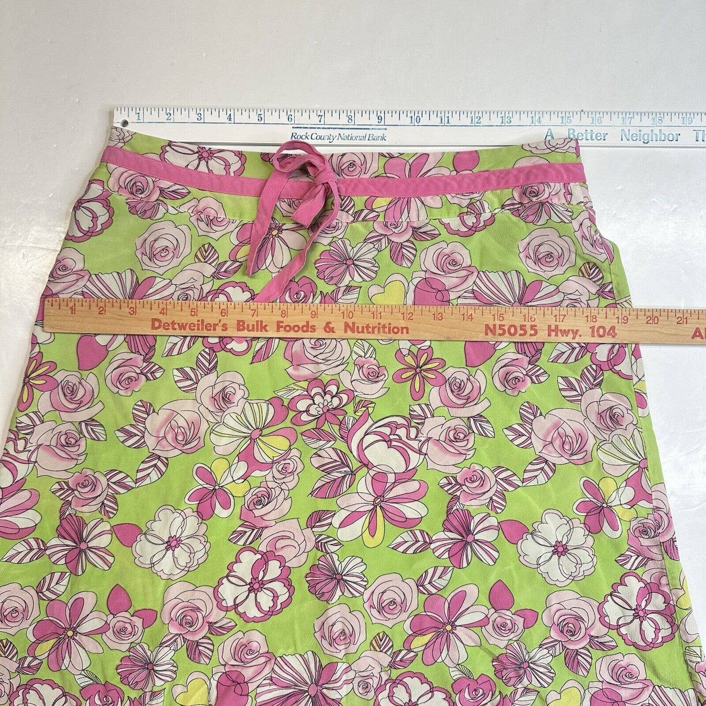 SLB Silk Short Skirt Womens Large Pink Green Floral Sheer Layer Retro Barbie