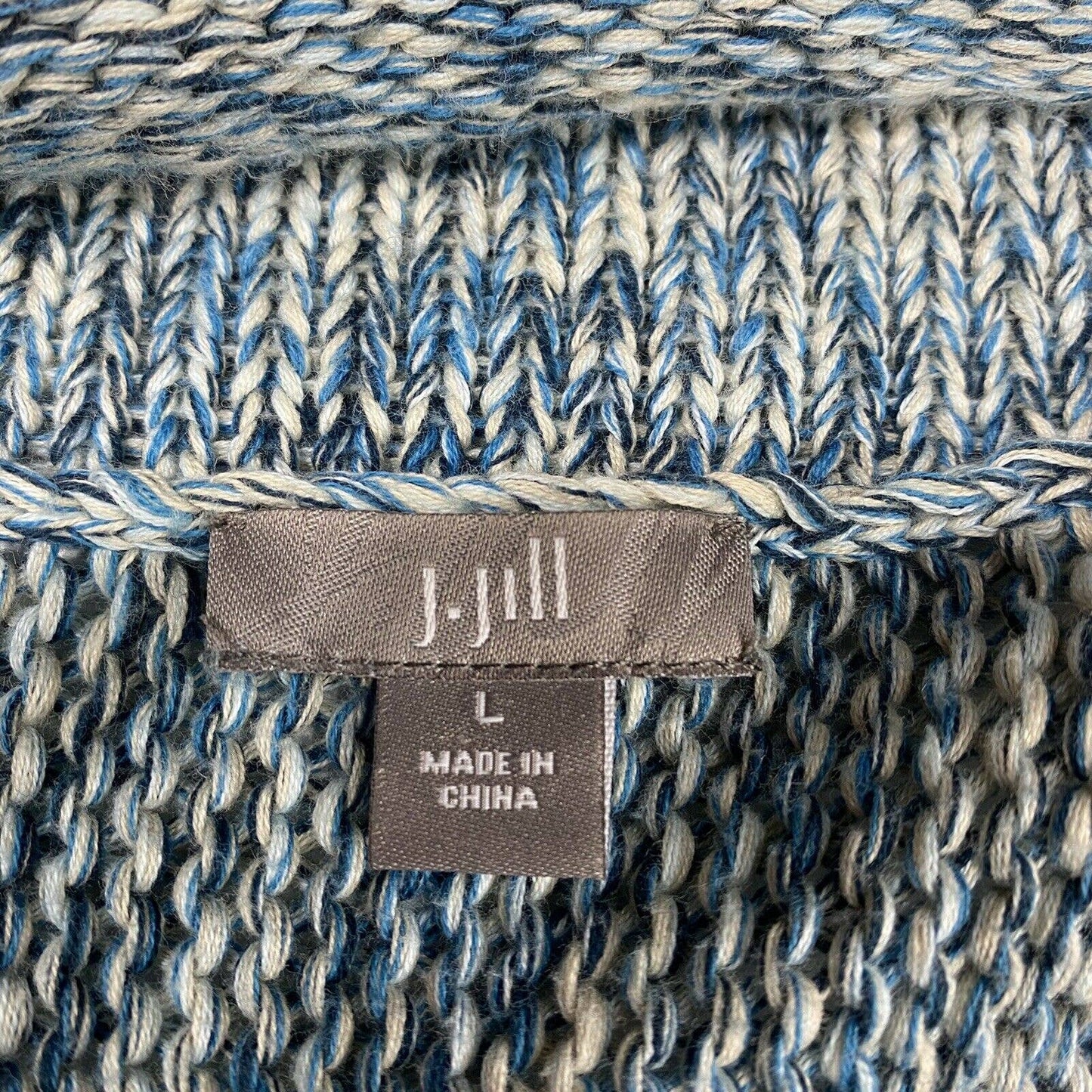 J Jill Knit Cardigan Sz Large Womens Blue Short Sleeve Sweater Layer Big Buttons