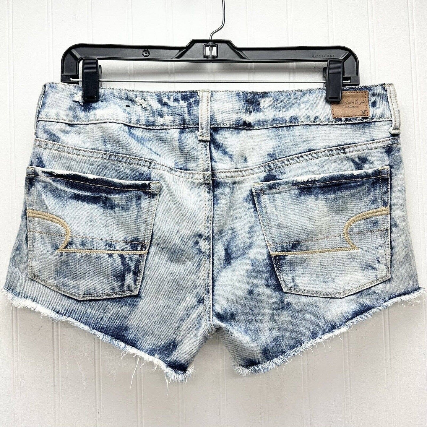 American Eagle Shortie 8 Acid Wash Denim Jean Shorts Distressed Studded *Flaw