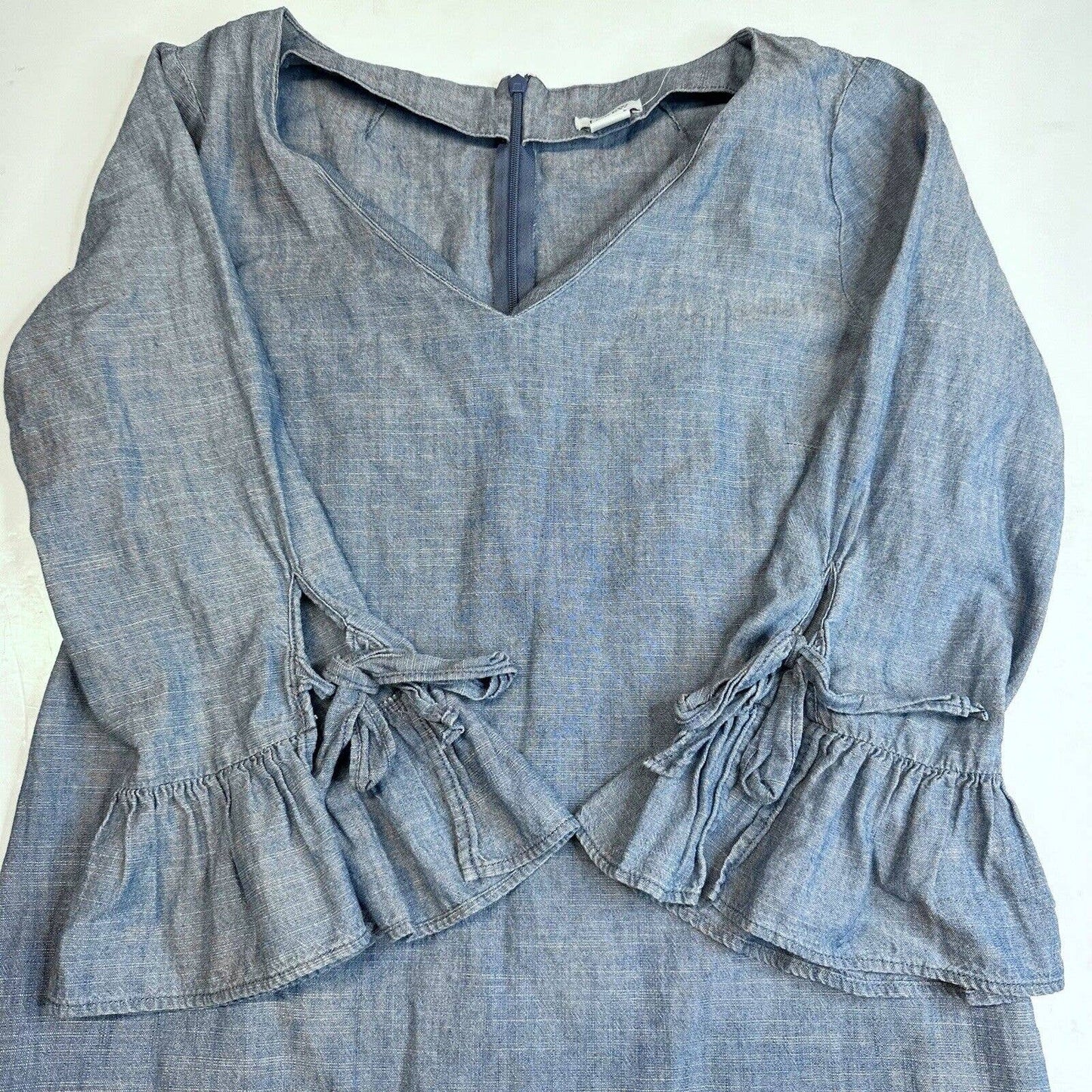 J Crew Chambray Shift Dress Womens 4 Blue Cotton Bell Flutter Long Sleeves Zip