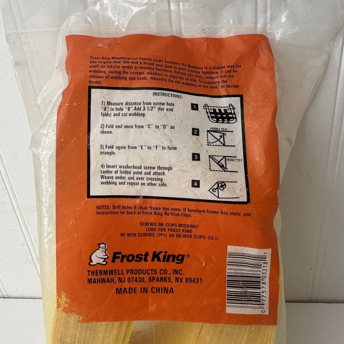 Frost King Lawn Furniture Re-Webbing YELLOW/White - 2.25" by 72 Ft. Long - NEW