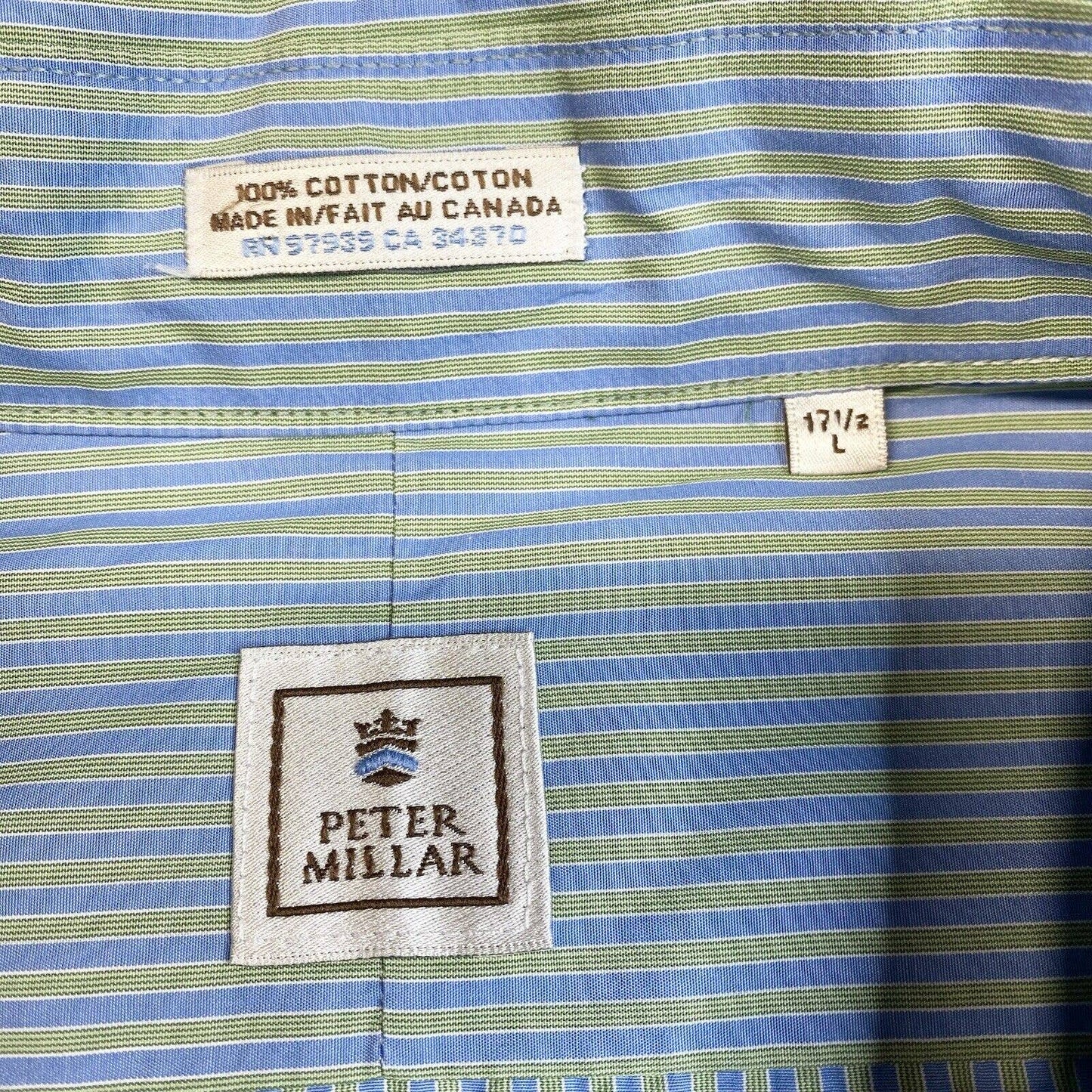 Peter Millar Button Down Shirt Mens Large Striped Long Sleeve 100% Cotton EUC