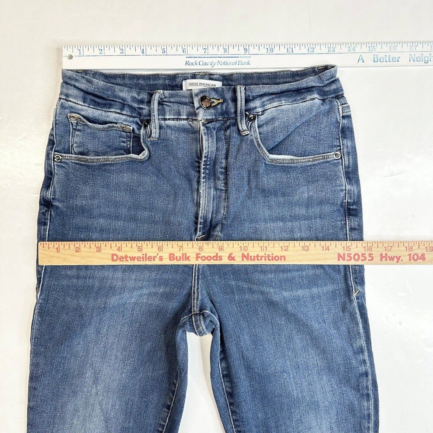 Good American Good Waist Jeans Sz 10/30 High Rise Skinny Stretch Denim *Flaw