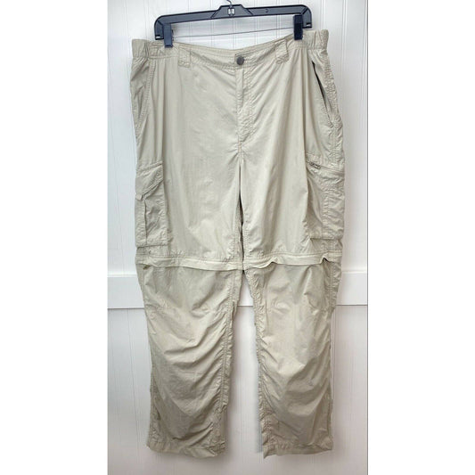 Columbia Cargo Convertible Hiking Pants Sz 40 Mens Beige Zip Off Shorts *Flaws