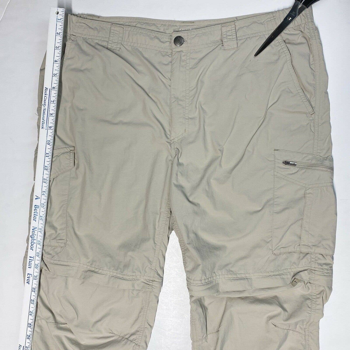 Columbia Cargo Convertible Hiking Pants Sz 40 Mens Beige Zip Off Shorts *Flaws