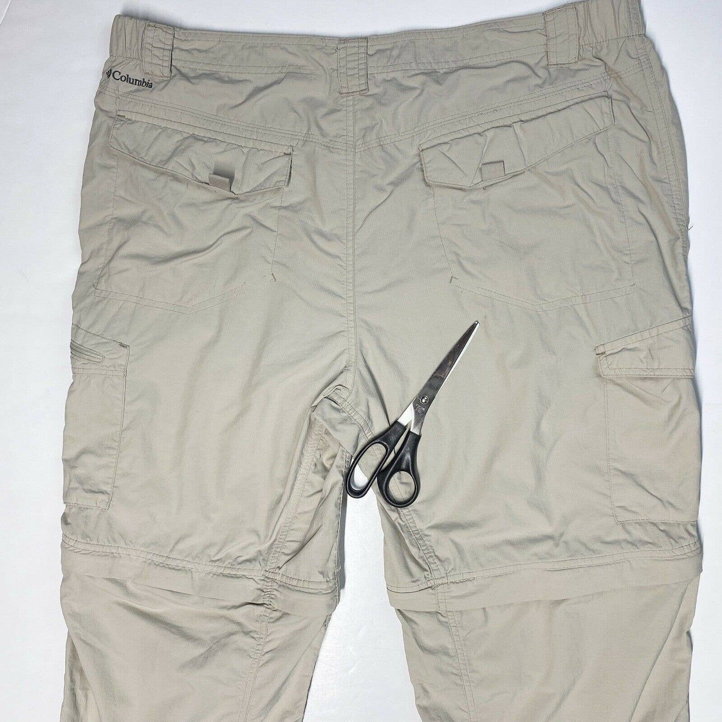 Columbia Cargo Convertible Hiking Pants Sz 40 Mens Beige Zip Off Shorts *Flaws