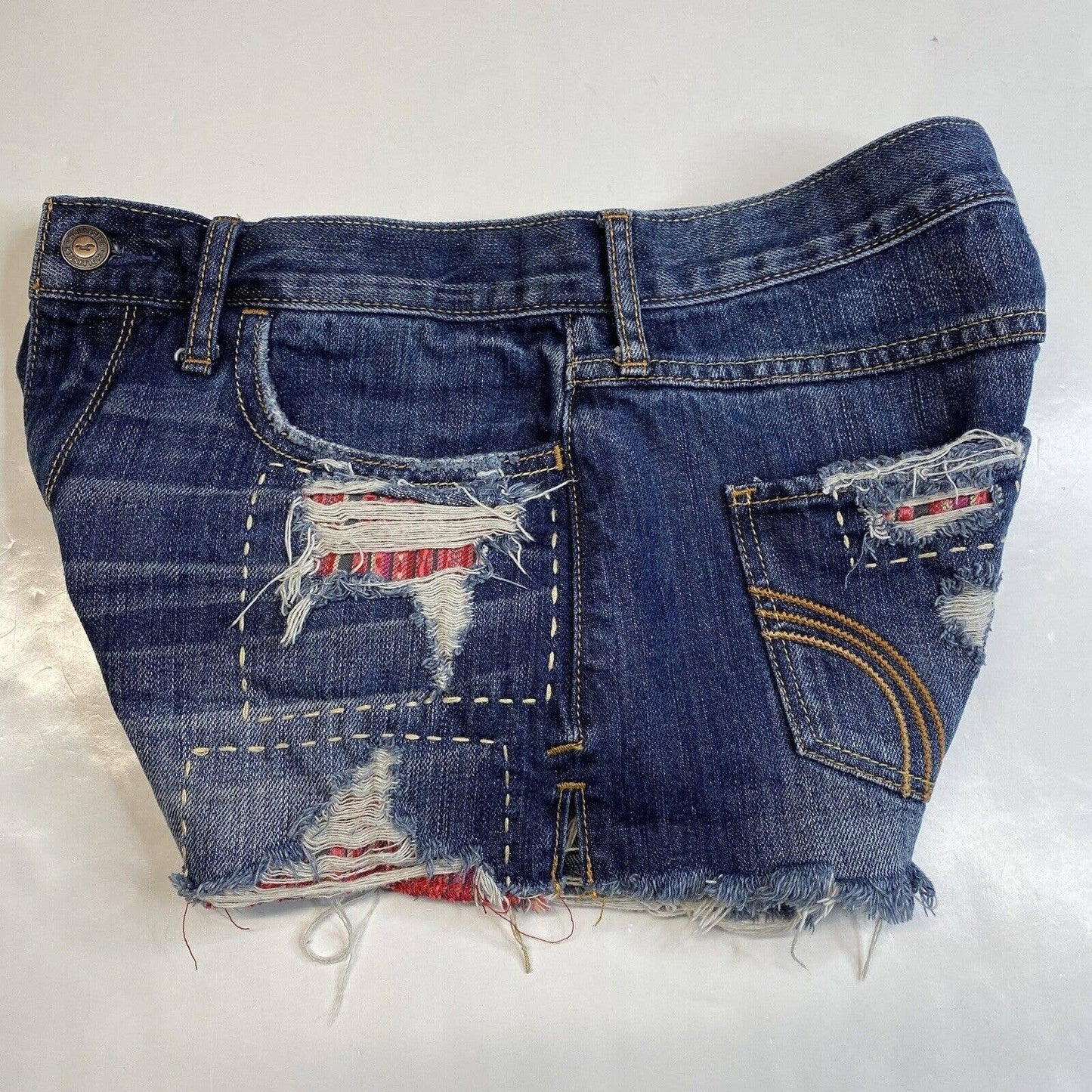 Hollister Denim Shorts 3/26 (28"Waist) Blue Jean Distress Fray Embroidered Patch