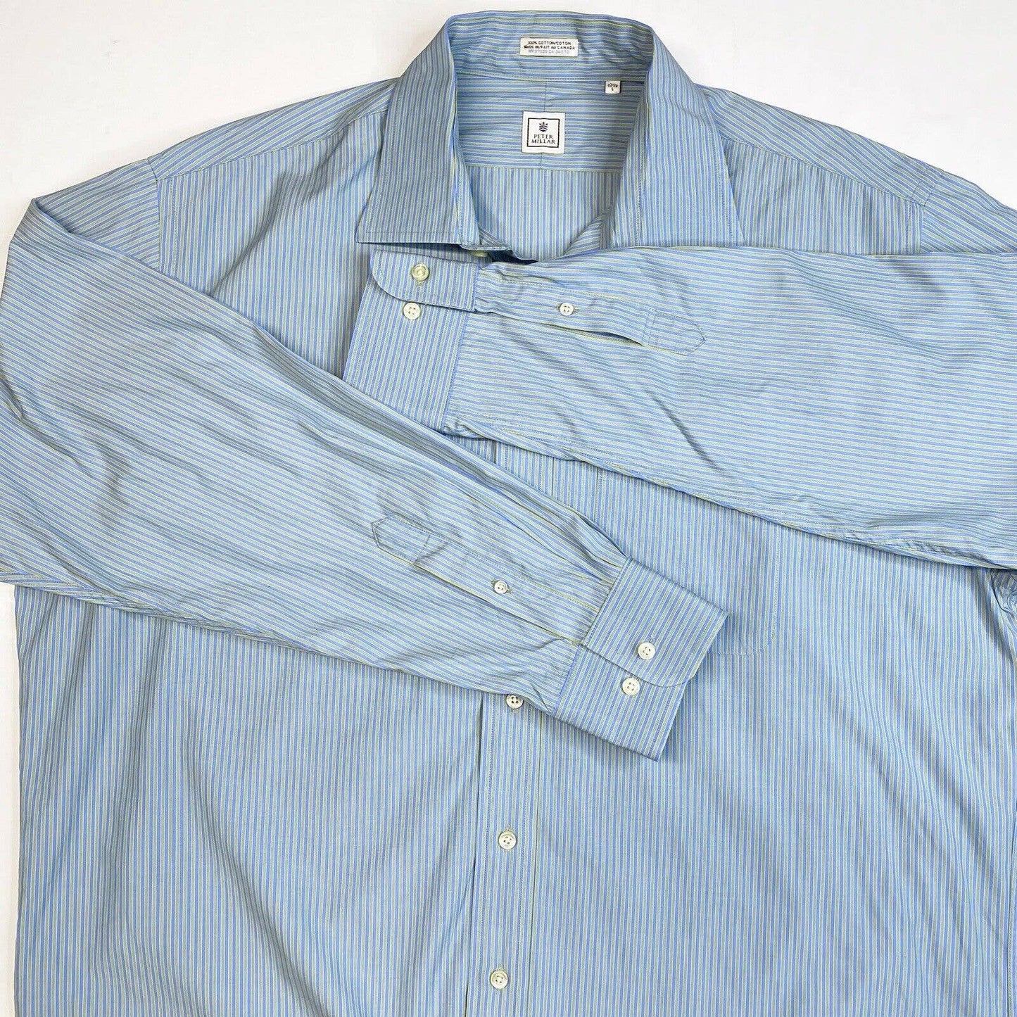 Peter Millar Button Down Shirt Mens Large Striped Long Sleeve 100% Cotton EUC