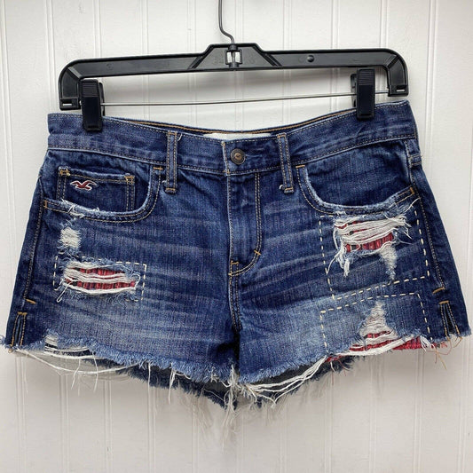 Hollister Denim Shorts 3/26 (28"Waist) Blue Jean Distress Fray Embroidered Patch