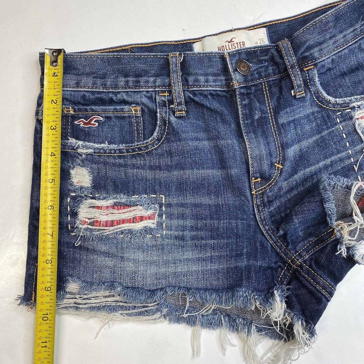 Hollister Denim Shorts 3/26 (28"Waist) Blue Jean Distress Fray Embroidered Patch