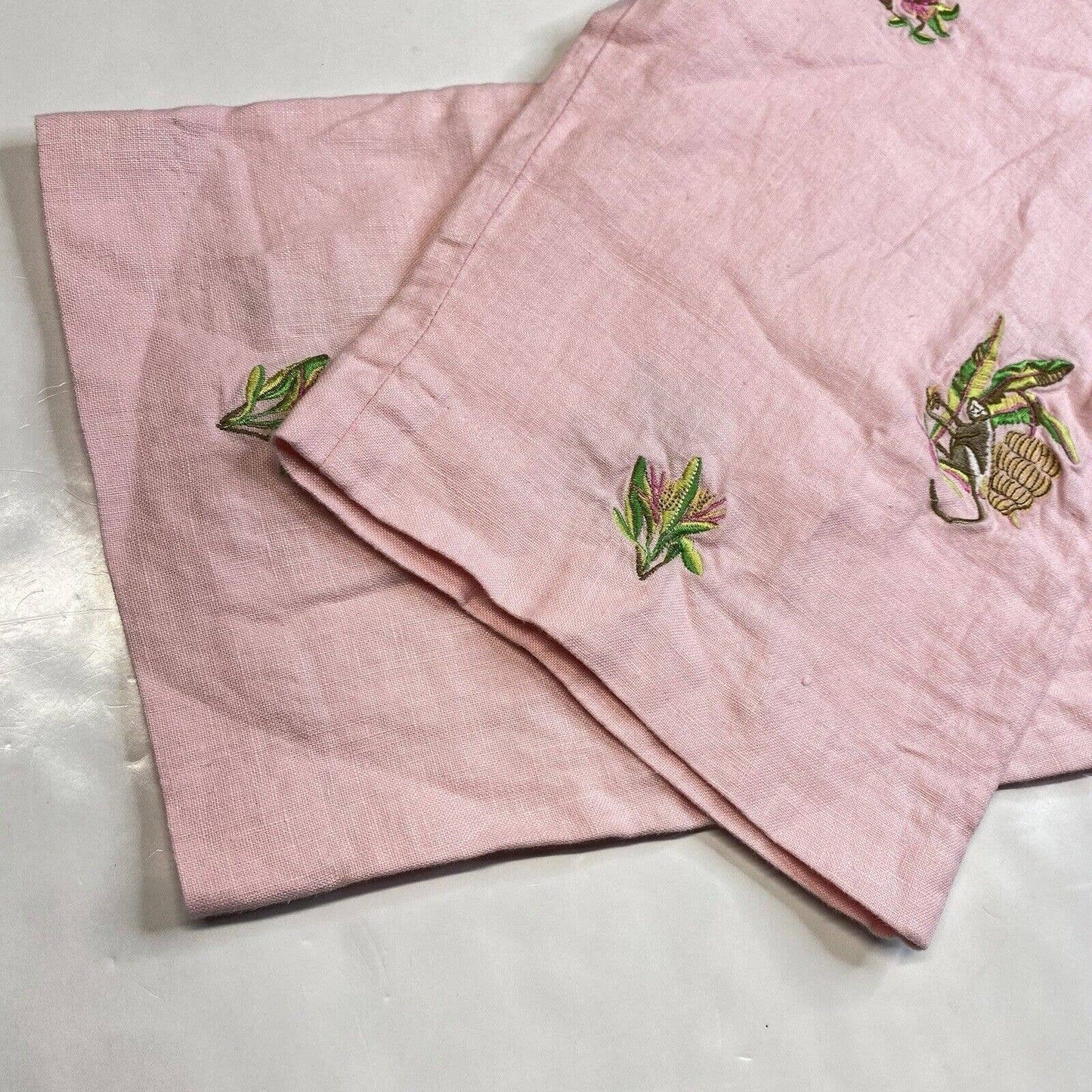 Rosanna Linen Wide Leg Crop Pant 14 (32"Waist) Pink Embroidered Monkeys Tropical