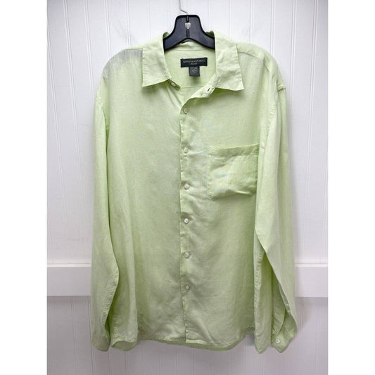 Banana Republic Linen Button Up Shirt Womens Large Neon Yellow Long Sleeve Top