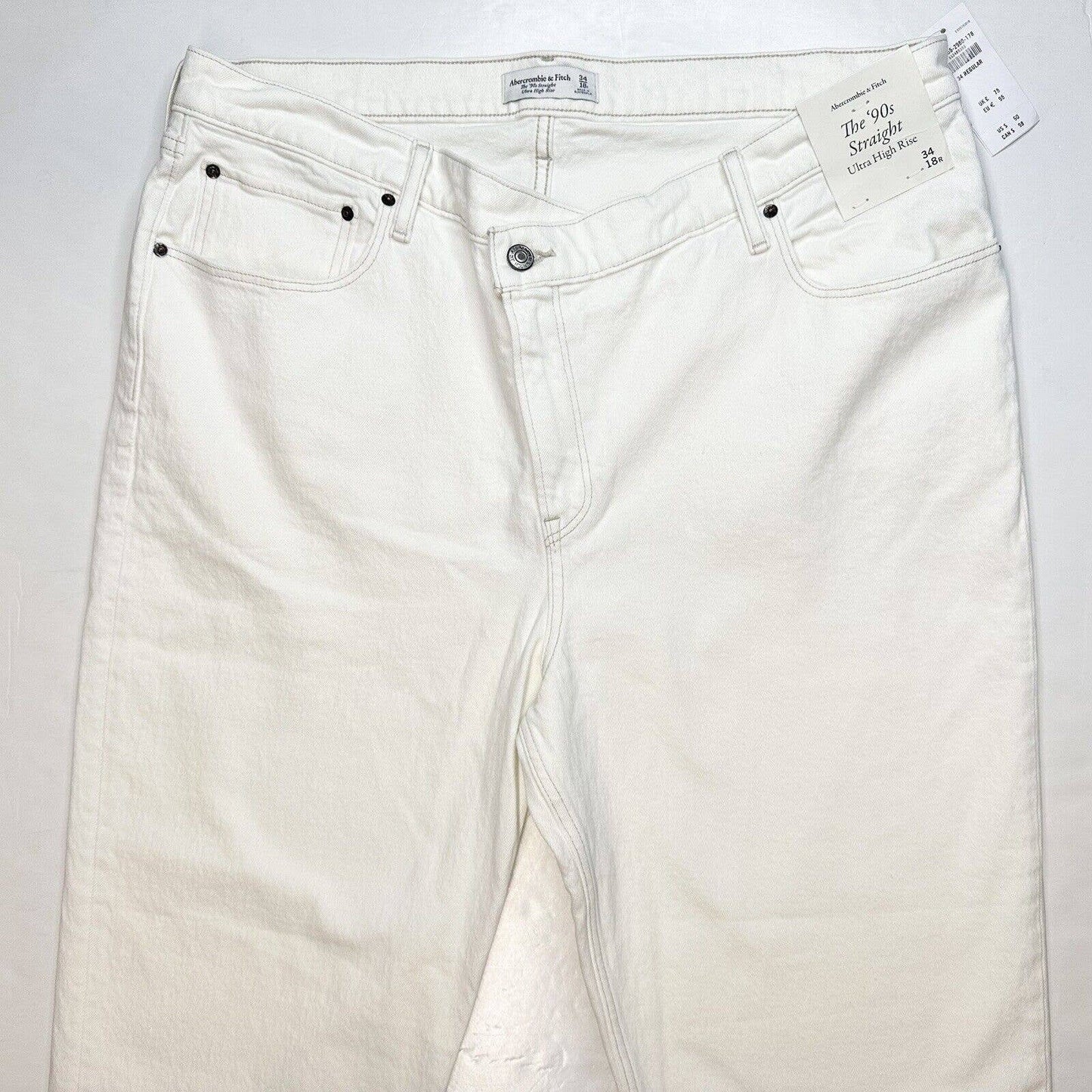 Abercrombie Fitch 90s Straight Ultra High Rise Jeans 34/18 Cream Crossover NEW